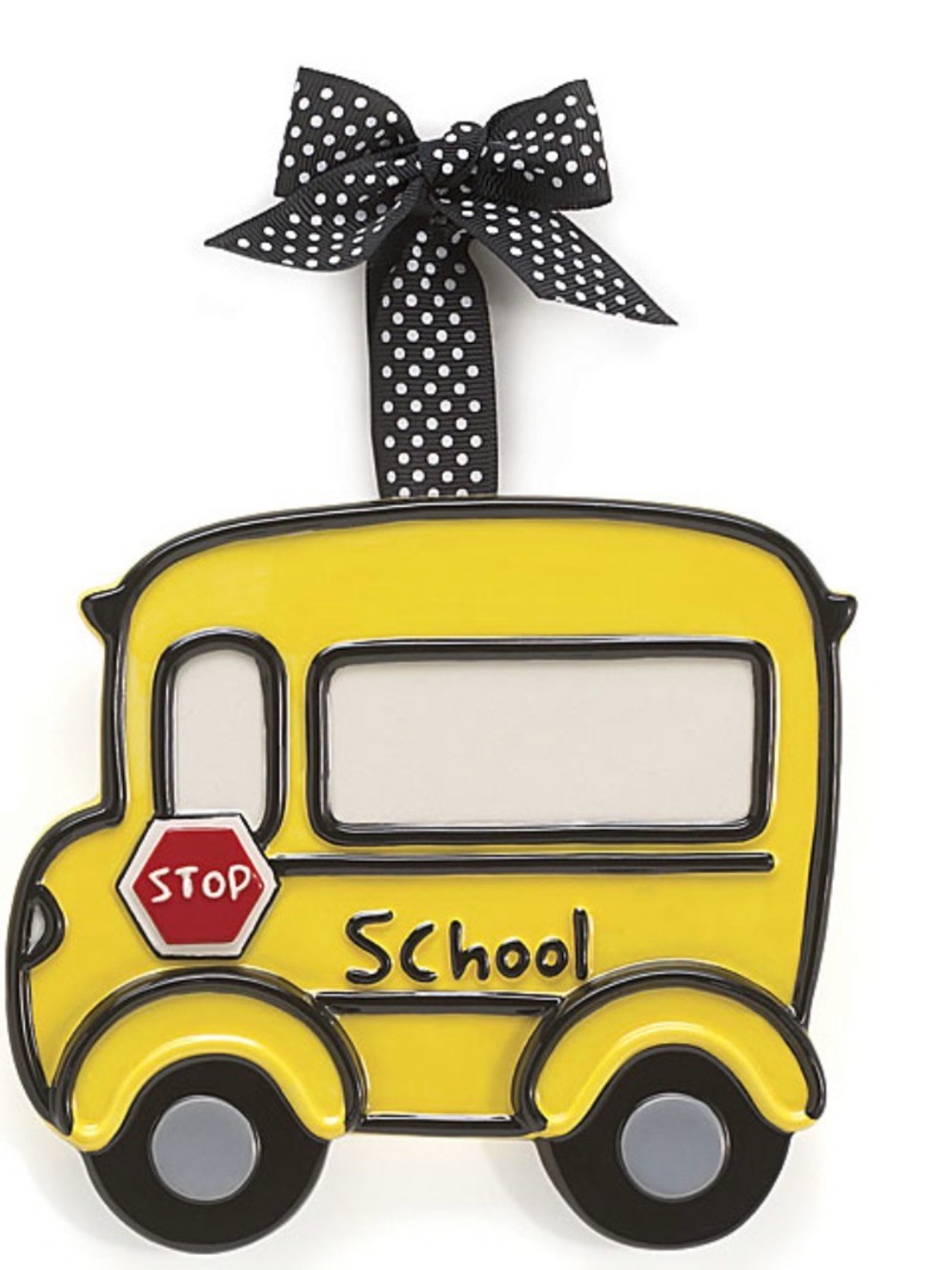 Yellow School Bus Kids Wall Hanging with Polka Dot Ribbon